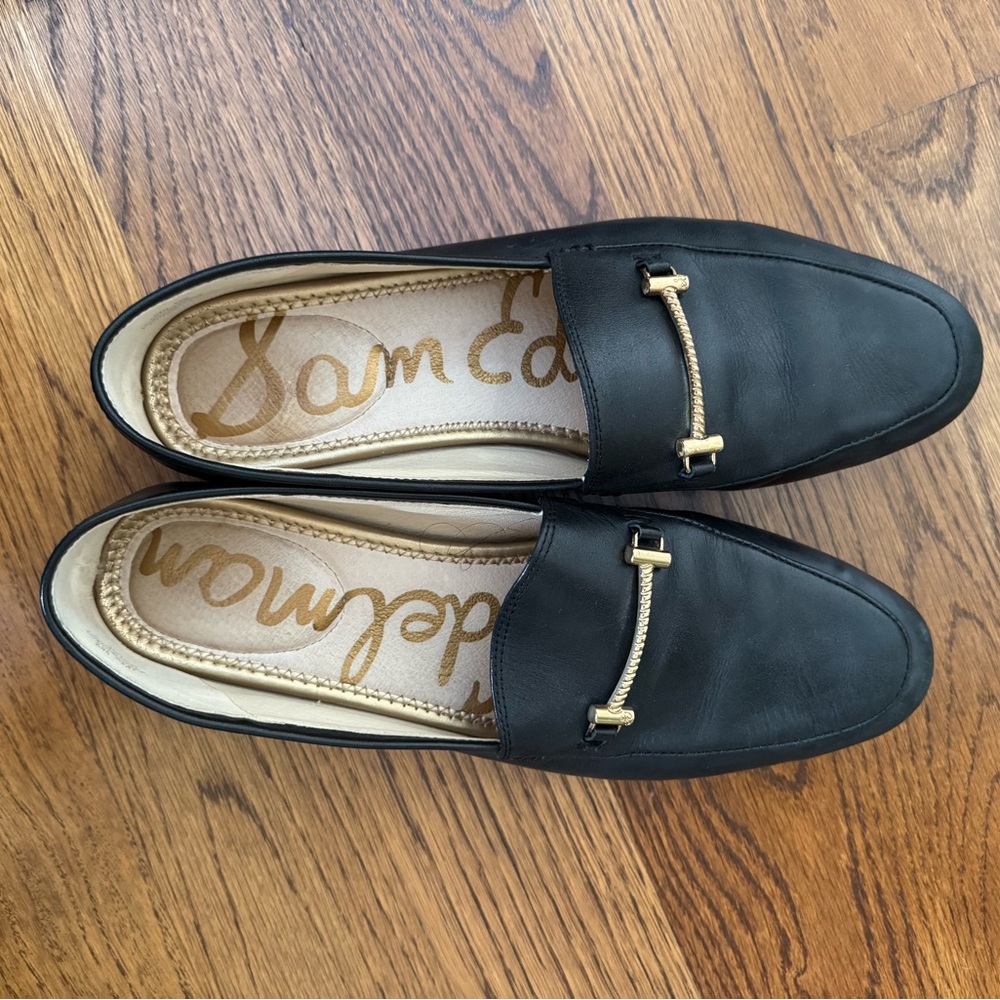 Sam Edelman Black Loafers with Gold Horsebit Detail